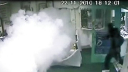 CCTV still of Smoke Screen protecting a jewellers in Dublin